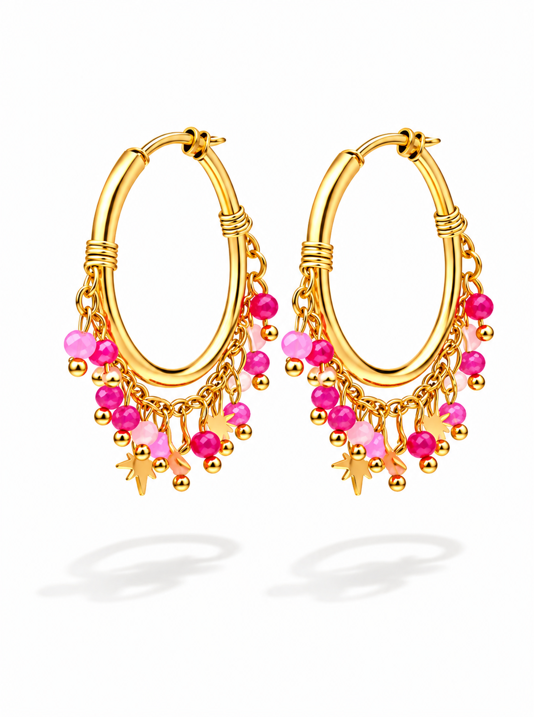 Creolen Perlenkette Pink Rosa Nickelfrei Farbenfroh Sommer Trend Yehwang