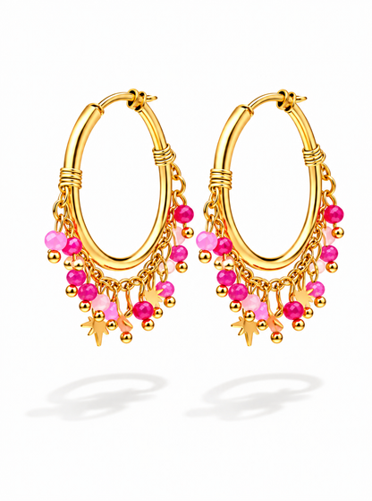 Creolen Perlenkette Pink Rosa Nickelfrei Farbenfroh Sommer Trend Yehwang