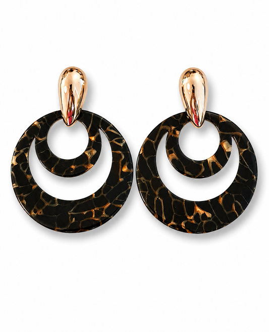 Ohrringe Ohrhänger Schwarz Gold Elegant Statement Nickelfrei Retro Sweet7