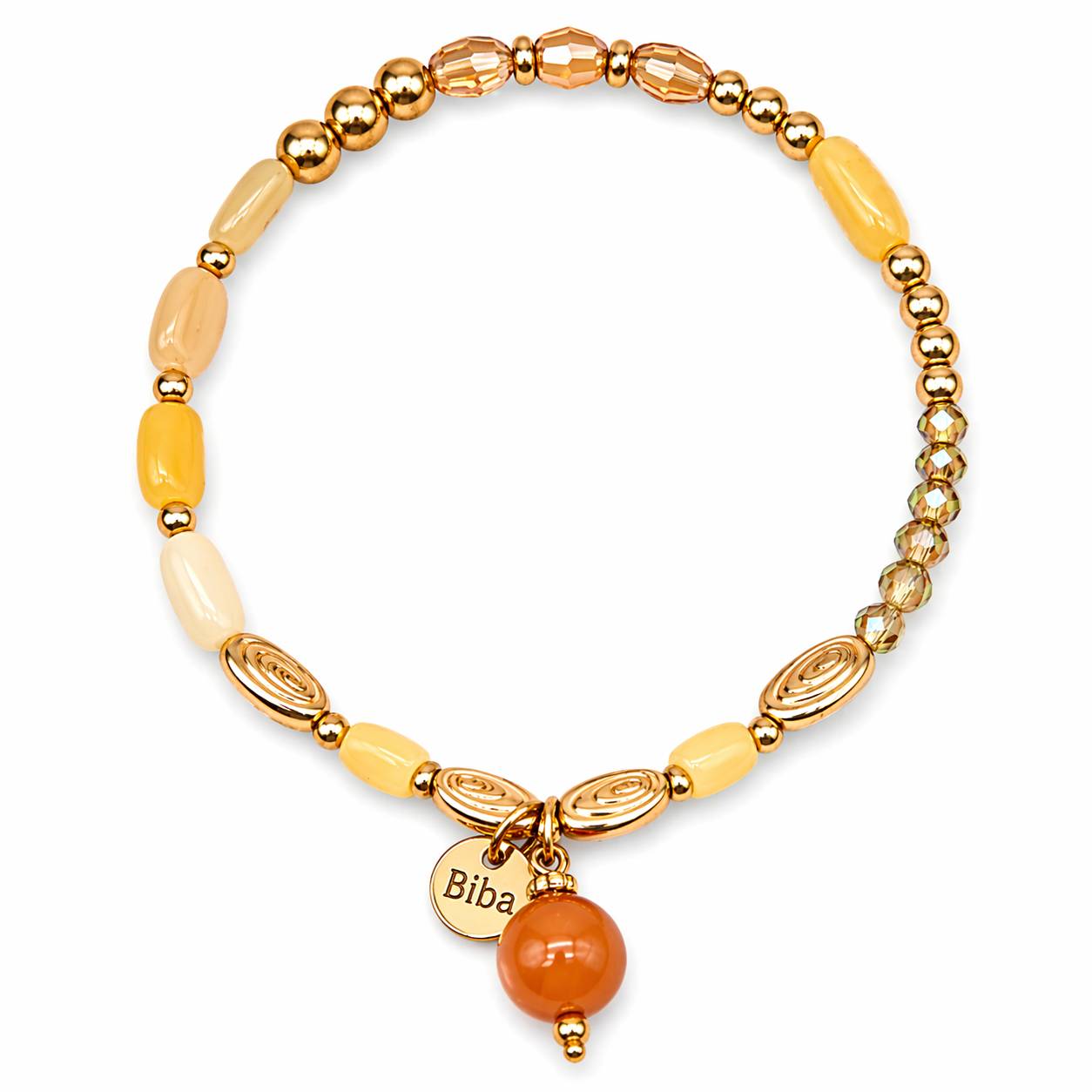 Armband elastisch mit Beige Honig und Altrosa Farben Anhänger Trend Biba