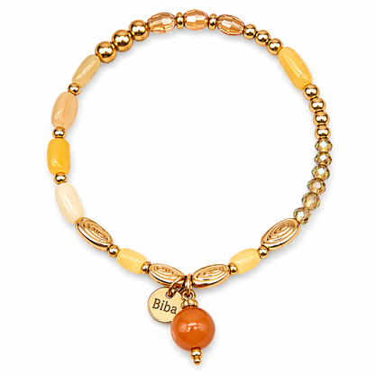 Armband elastisch mit Beige Honig und Altrosa Farben Anhänger Trend Biba