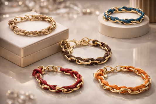 Armband Gliederarmband Goldfarben durchzogen Kunstleder Farben Biba Nickelfrei