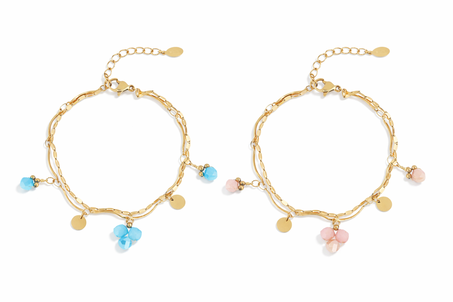 Armband Filigranes Doppelarmband Beige-Rosa Blauen Crystal Perlen Nickelfrei Yehwang