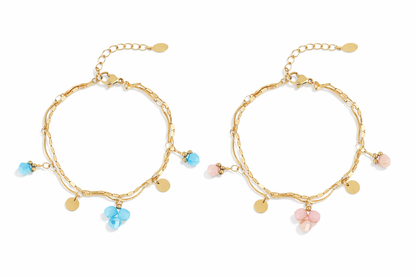Armband Filigranes Doppelarmband Beige-Rosa Blauen Crystal Perlen Nickelfrei Yehwang