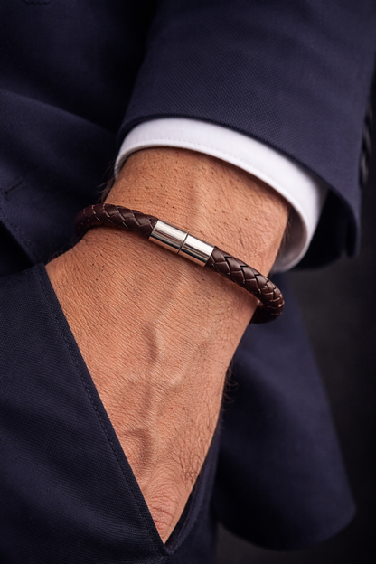 Armband Herrenarmband Schwarz geflochten braun kombinierbar Kunstleder Yehwang