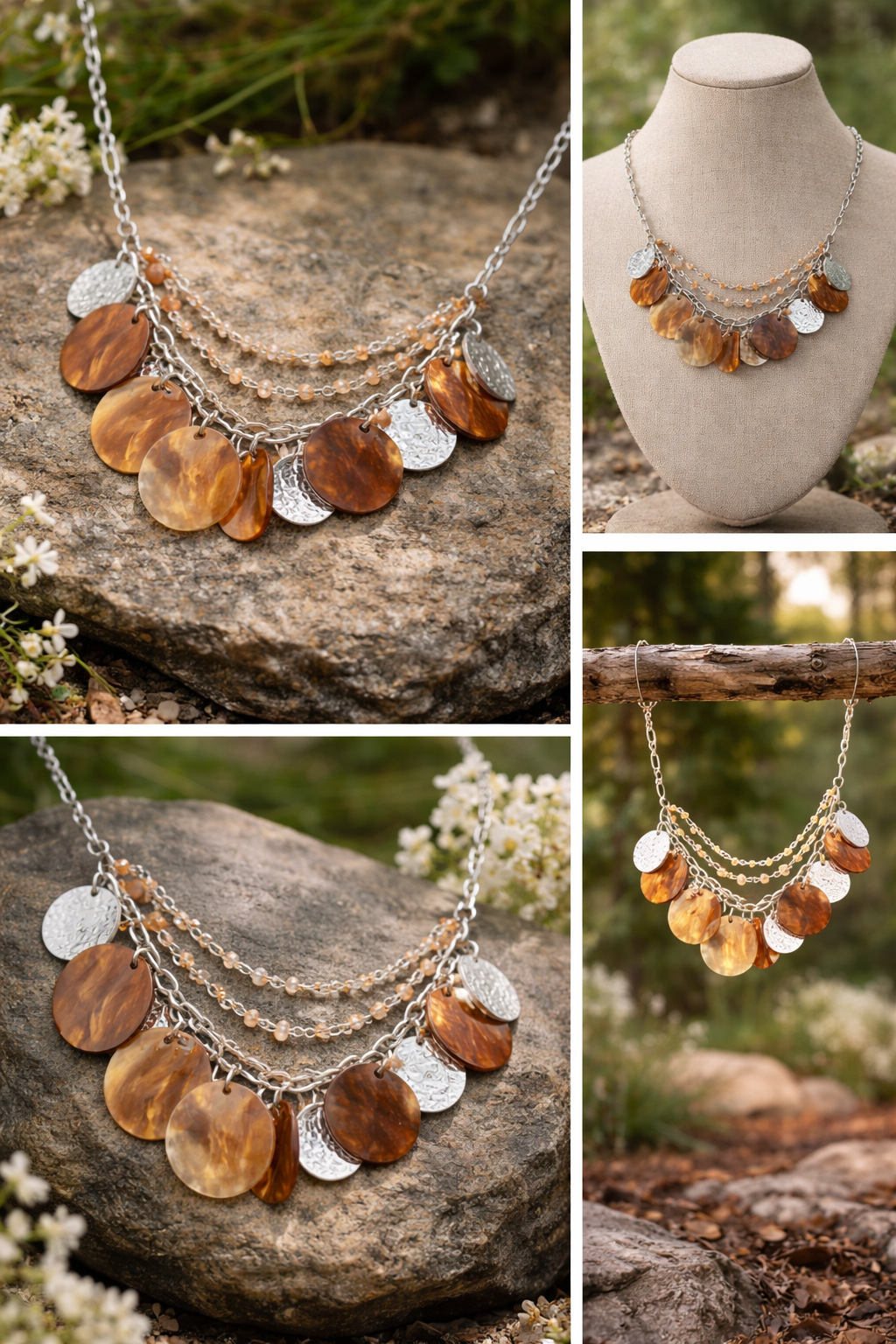 Halskette Braun Matt Silber kleine Kette Resin Perlen Nickelfrei  Biba