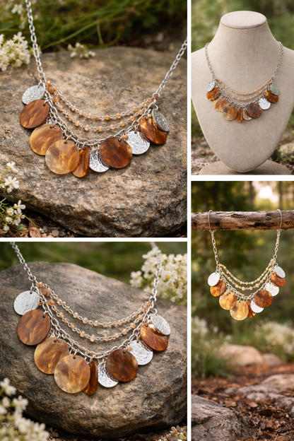 Halskette Braun Matt Silber kleine Kette Resin Perlen Nickelfrei  Biba