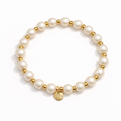 Armband elastisch Perlmutt und goldfarbene Perlen elegant Trend Biba