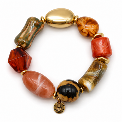 Armband Bricks Naturtöne Holz Acryl Goldfarben Abstrakt