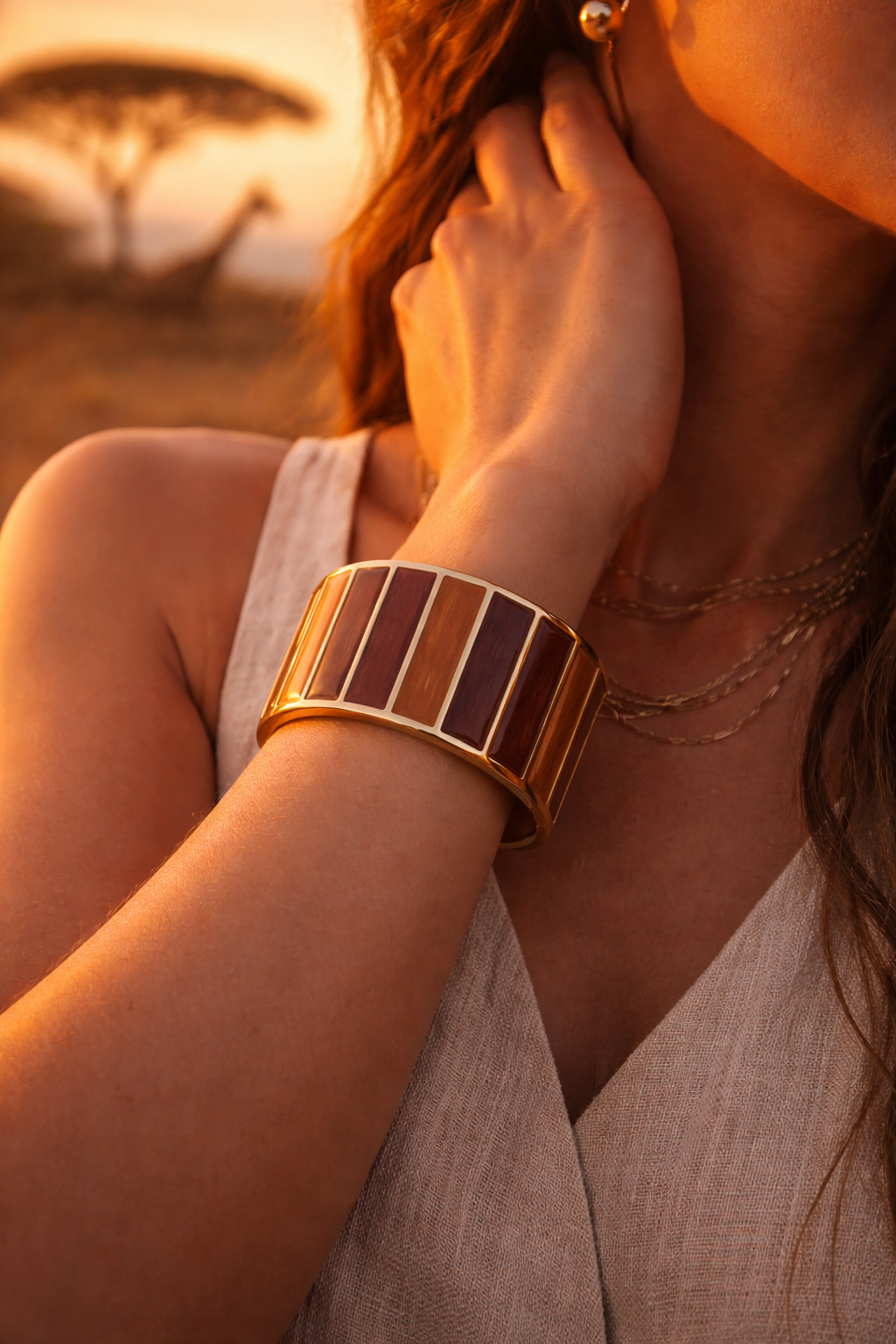 Klapp-Armband Braun Orange Emaille Nickelfrei Naturtöne Nickelfrei Yehwang