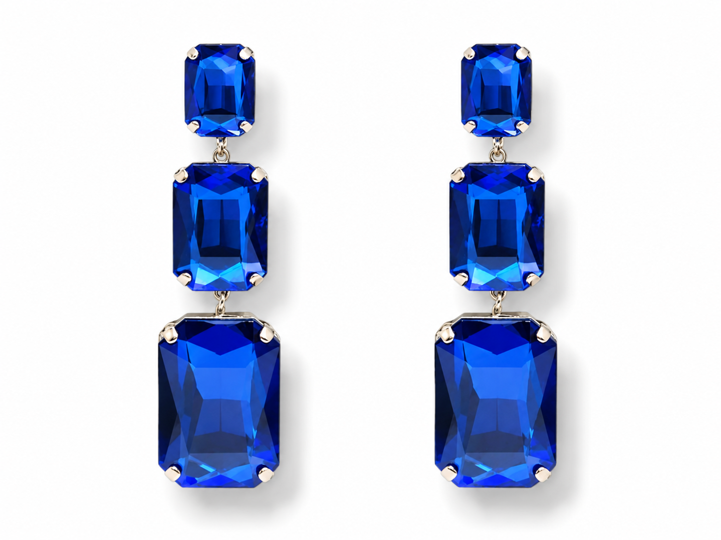 Ohrhänger Ohrringe 3 Glasperlen Reihe Blau Silberfarben Transparent Statement Yehwang