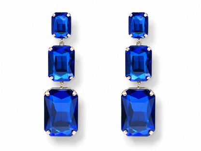 Ohrhänger Ohrringe 3 Glasperlen Reihe Blau Silberfarben Transparent Statement Yehwang