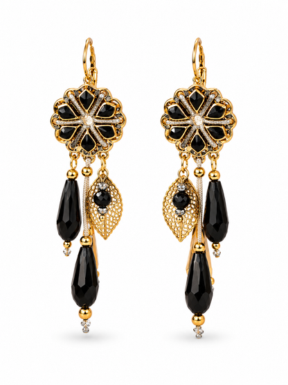 Biba Ohrhänger Ohrringe Türkise Schwarz Anhänger Emaille Boho Stil Nickelfrei