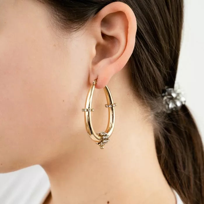 Michelle Bijou, Ohrringe, Creolen Oval, Silber- & Goldfarben mit Strass Verzierungen
