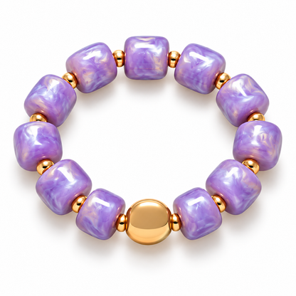 Halskette Armband klobig elastisch Lila Toffee Bordeaux Set