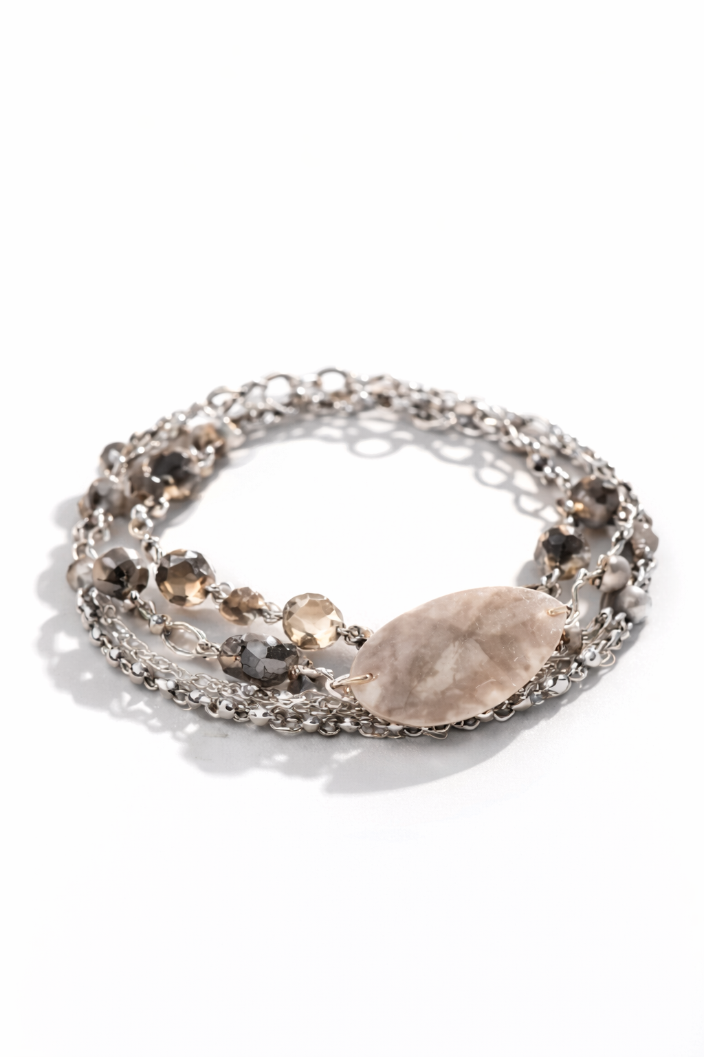 Armband 4-fach Kette Matt Silber- und Grau Lilatöne Trend Nickelfrei Biba