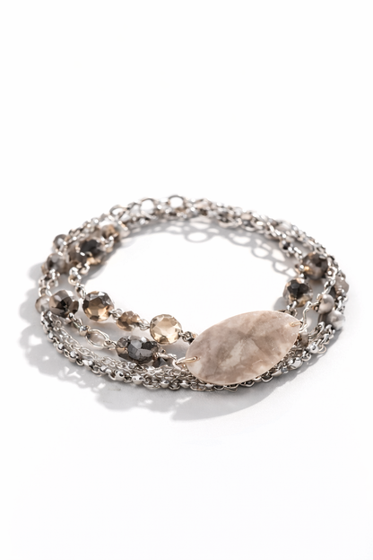Armband 4-fach Kette Matt Silber- und Grau Lilatöne Trend Nickelfrei Biba