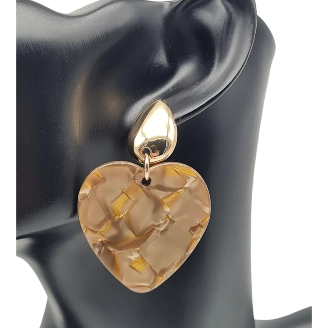Ohrringe Ohrhänger Tropfenform Herz-Anhänger Beige-Gold Nickelfrei Sweet7