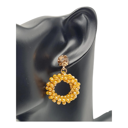 Ohrringe Orhänger Gold Blass-Orange Strassstein Perlenanhänger Nickelfrei Sweet7