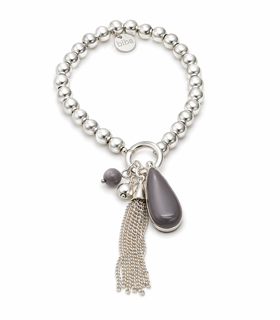 Armband Silberfarben grau nickelfrei stretch elastisch Anhänger Biba
