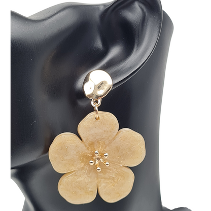 Ohrringe Ohrhänger Nickelfrei Blume Glitzereffekt Vanille und Rosapink Sweet7