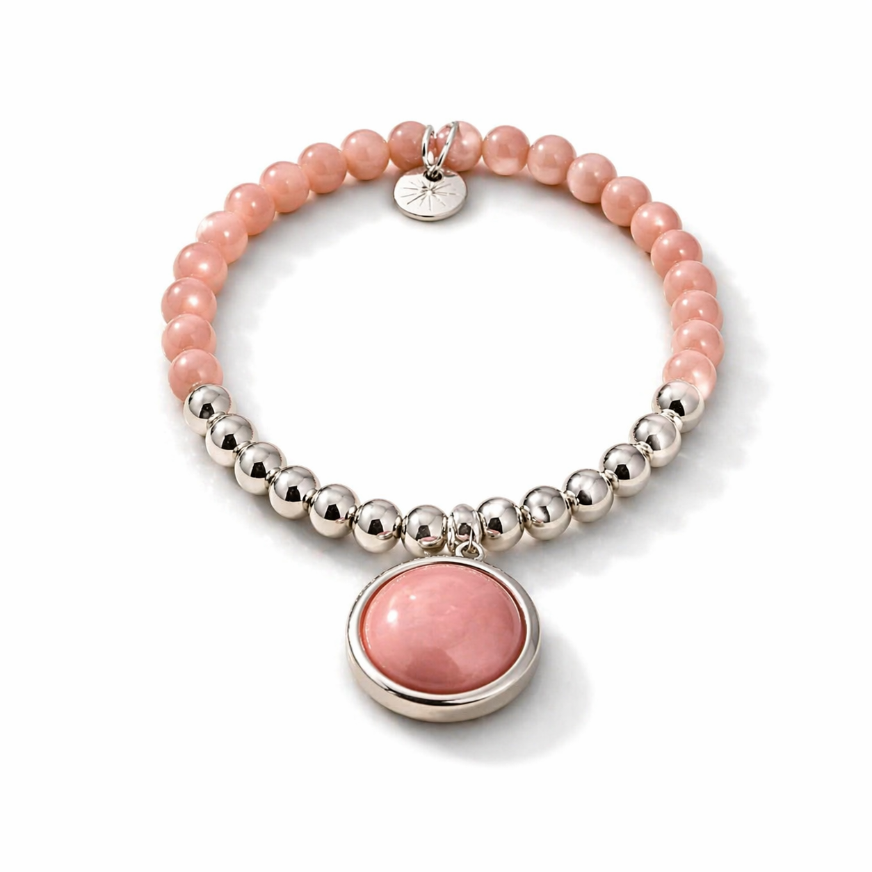 Armband elastisch Filigran Anhänger Rosa Grau Silberfarben Elegant Biba