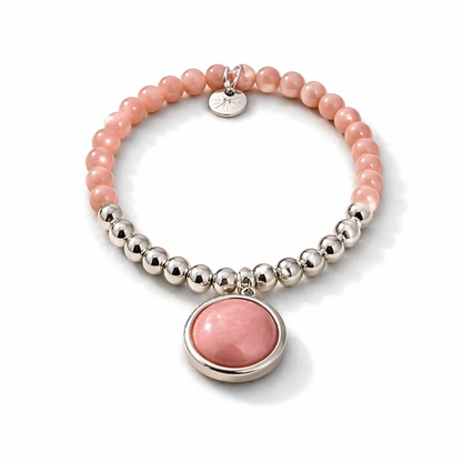 Armband elastisch Filigran Anhänger Rosa Grau Silberfarben Elegant Biba