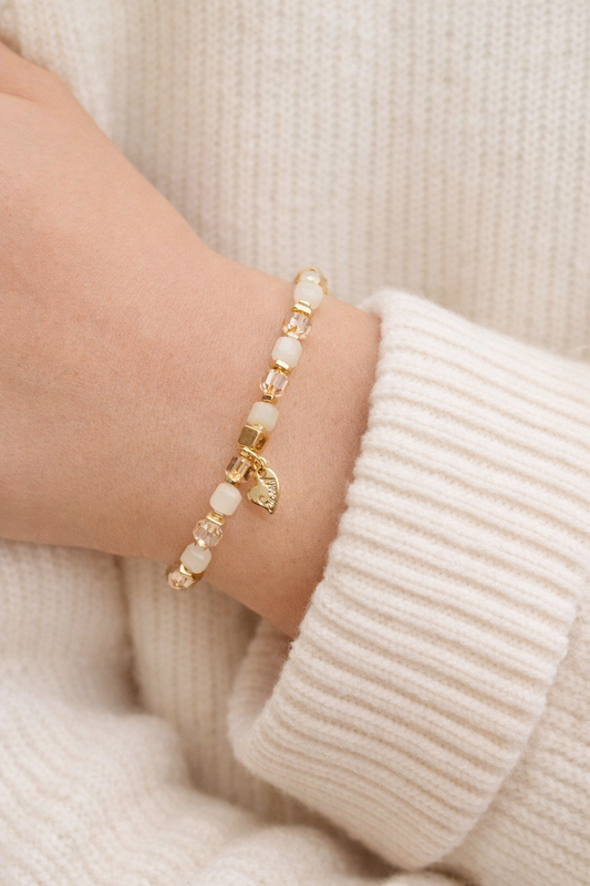 Armband elastisch Jade weiß Gold nickelfrei Modeschmuck kombinierbar Sweet7