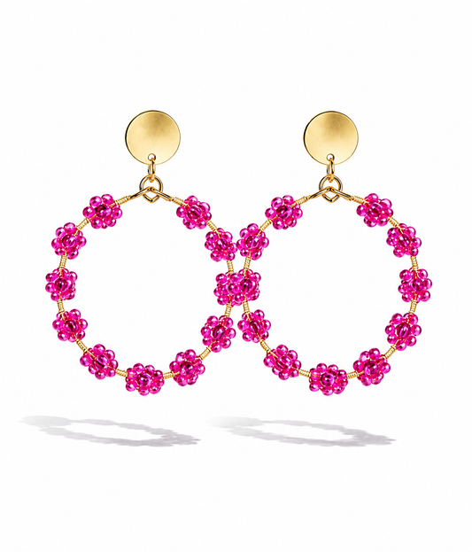 Ohrhänger Kreis Pink Blumen Nickelfrei Kreolen Ohrringe Groß Yehwang