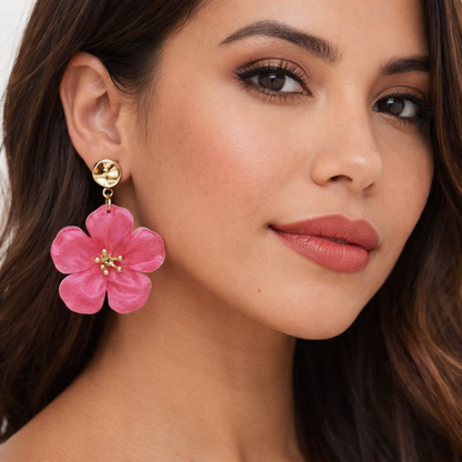 Ohrringe Ohrhänger Nickelfrei Blume Glitzereffekt Vanille und Rosapink Sweet7