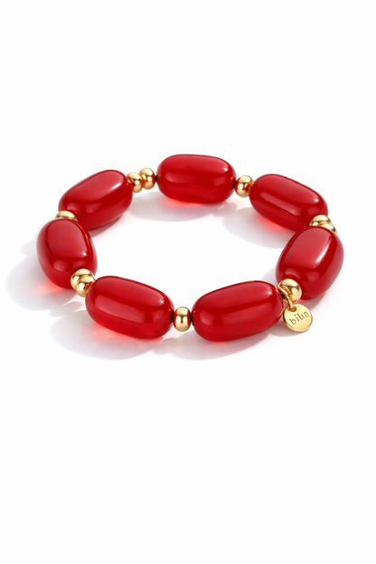 Biba elastisches Armband mit Resin Perlen in Kirschrot