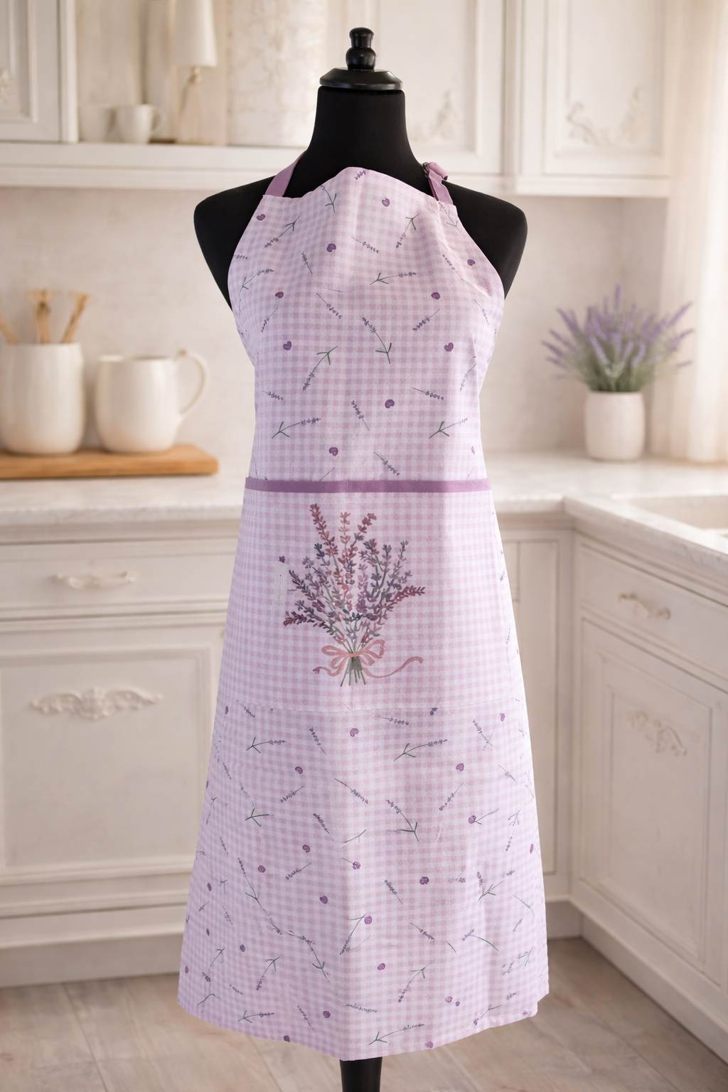 Kuchenset Schurze Topflappen Trockentuch Rosa Lavendel Blumen Mediteran