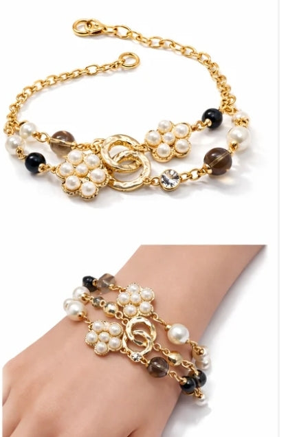 Armband 3 Fach-Armband Goldfarben Bettelarmband Kunstperlen Amorino