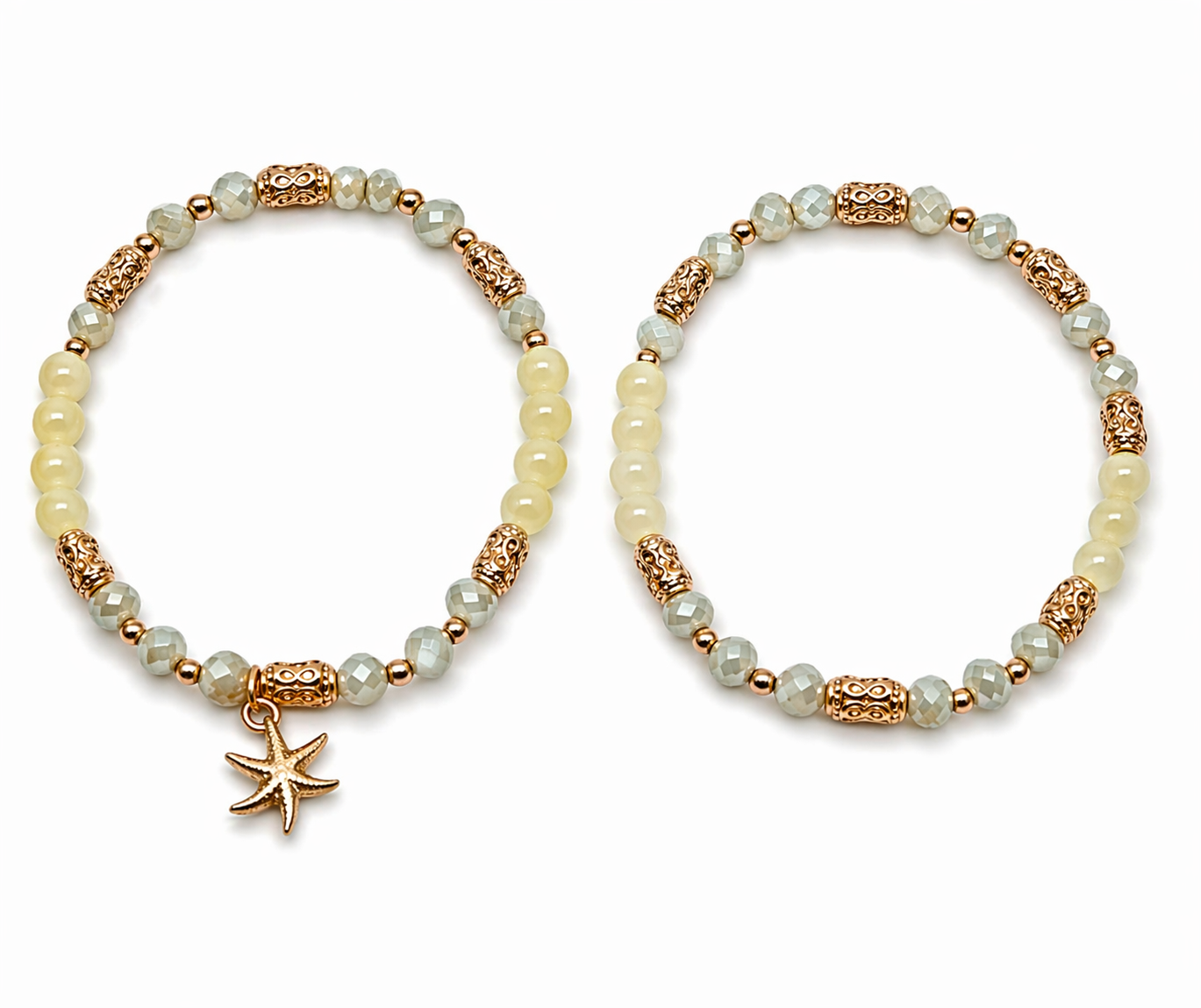 Armband elastisch Set Hellgrün Goldfarben Seestern Anhänger Trend 2026 Biba