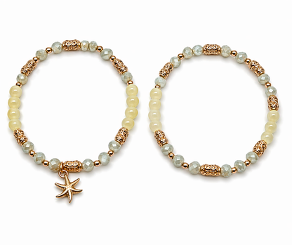 Armband elastisch Set Hellgrün Goldfarben Seestern Anhänger Trend 2026 Biba