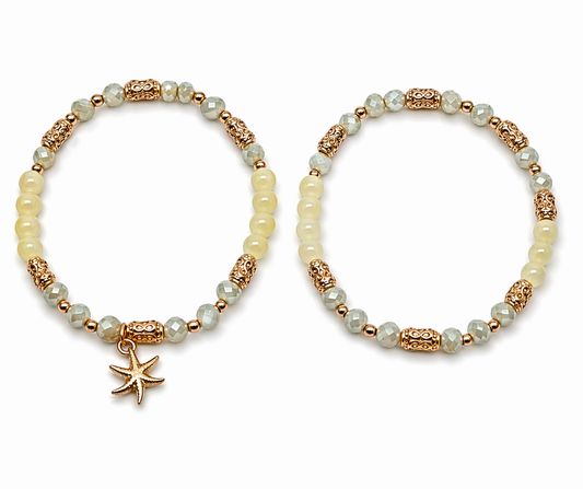 Armband elastisch Set Hellgrün Goldfarben Seestern Anhänger Trend 2026 Biba