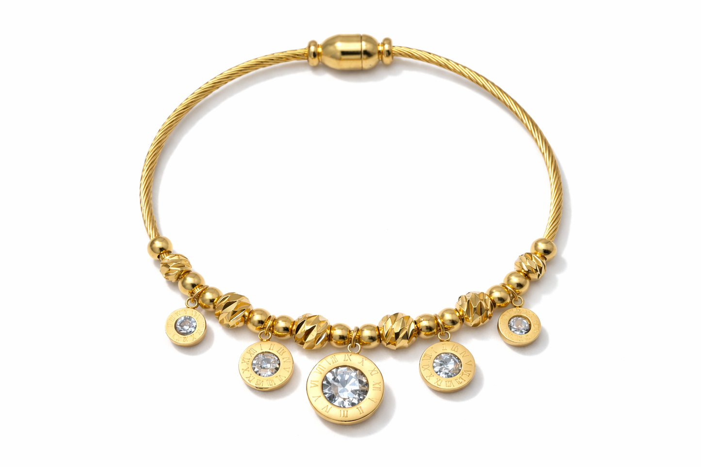 Armreif Feiner goldener Armreif runden Anhängern Kristall Römisch Trend Cosmos