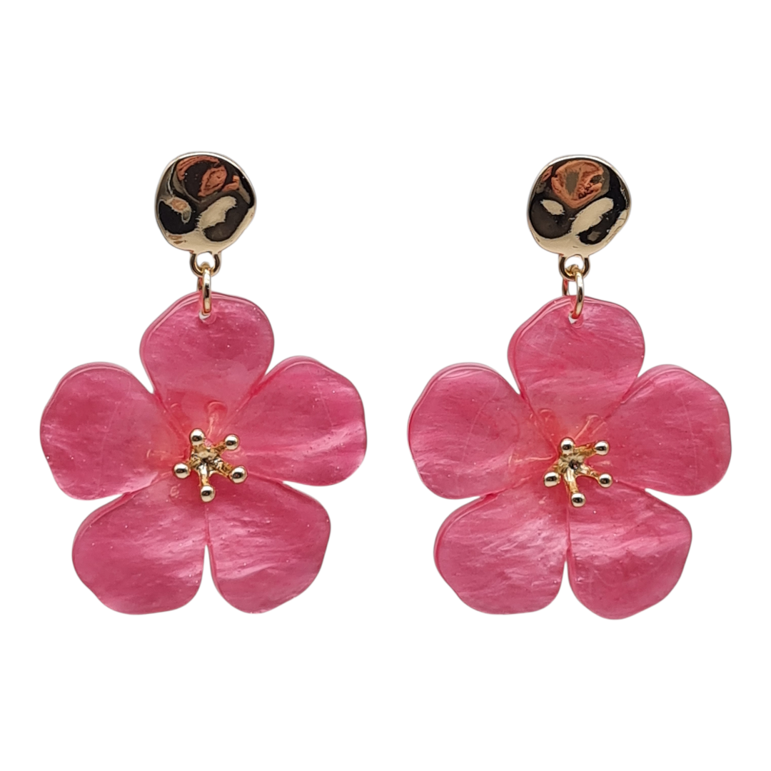 Ohrringe Ohrhänger Nickelfrei Blume Glitzereffekt Vanille und Rosapink Sweet7