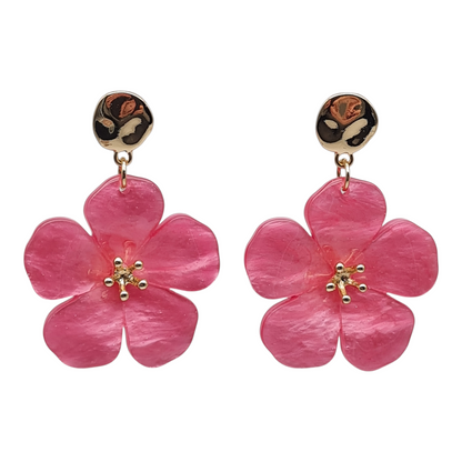 Ohrringe Ohrhänger Nickelfrei Blume Glitzereffekt Vanille und Rosapink Sweet7