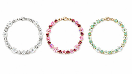 Armband mit Emaille und funkelnden Strasssteinen Flowerpower Blumen