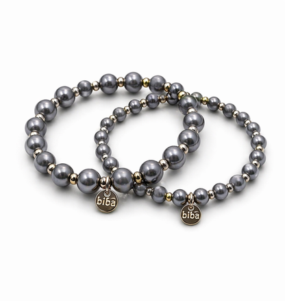 Armband elastisch Grau  Goldfarben 2 Größen nickelfrei Trend  Biba