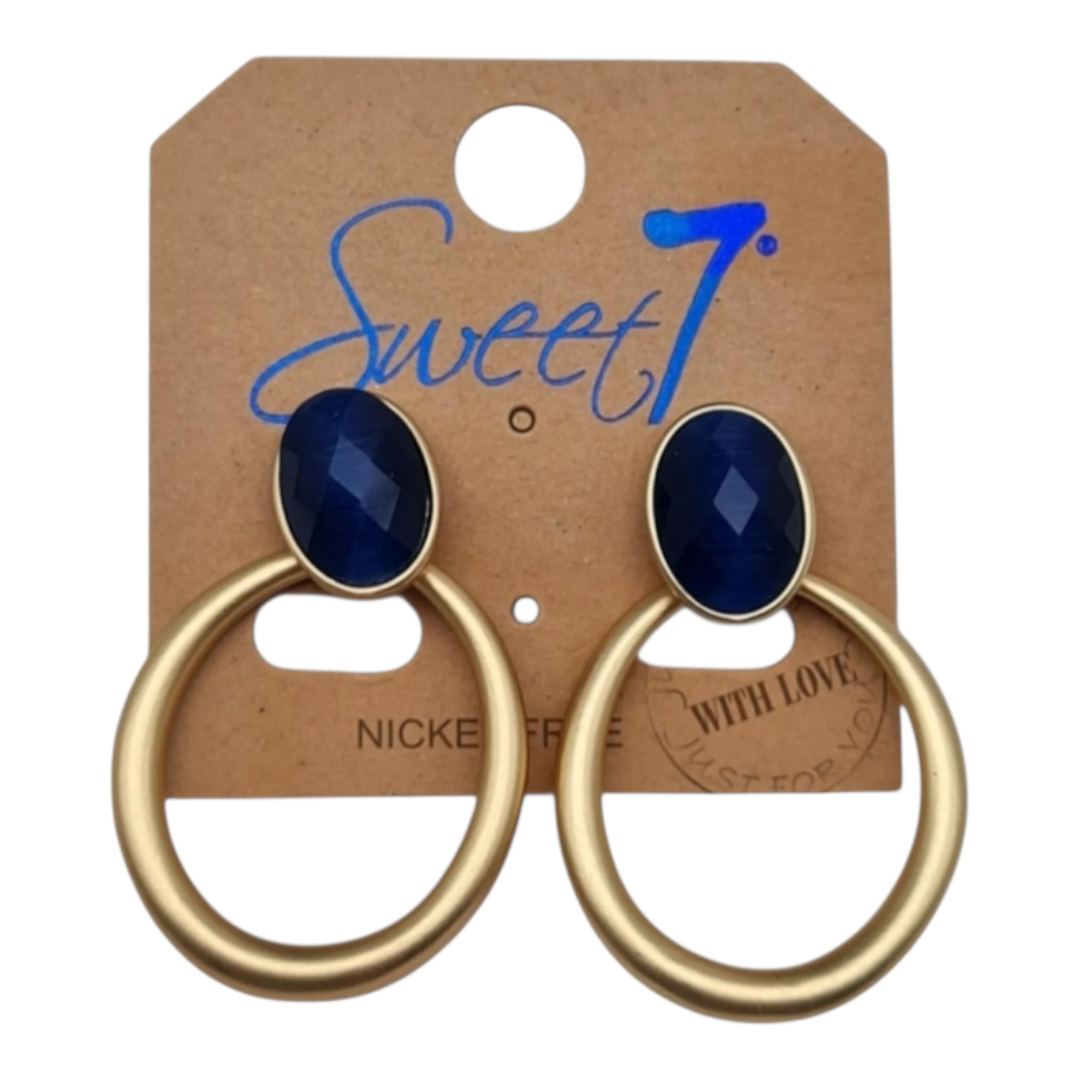 Ohrringe Ohrhänger Matt goldfarben  Kobaltblaue Stein Nickelfrei Sweet7