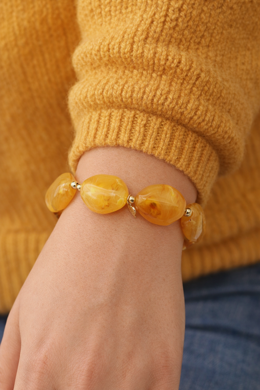 Armband elastisch Honig Gold Bernstein Nickelfrei Acryl Sweet7