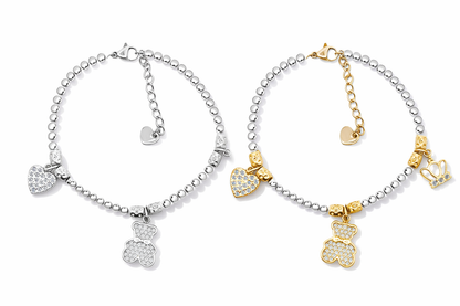 Armband Kugelarmband mit Charms Bärchen Krone Herz Nickelfrei Amorino