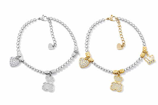 Armband Kugelarmband mit Charms Bärchen Krone Herz Nickelfrei Amorino