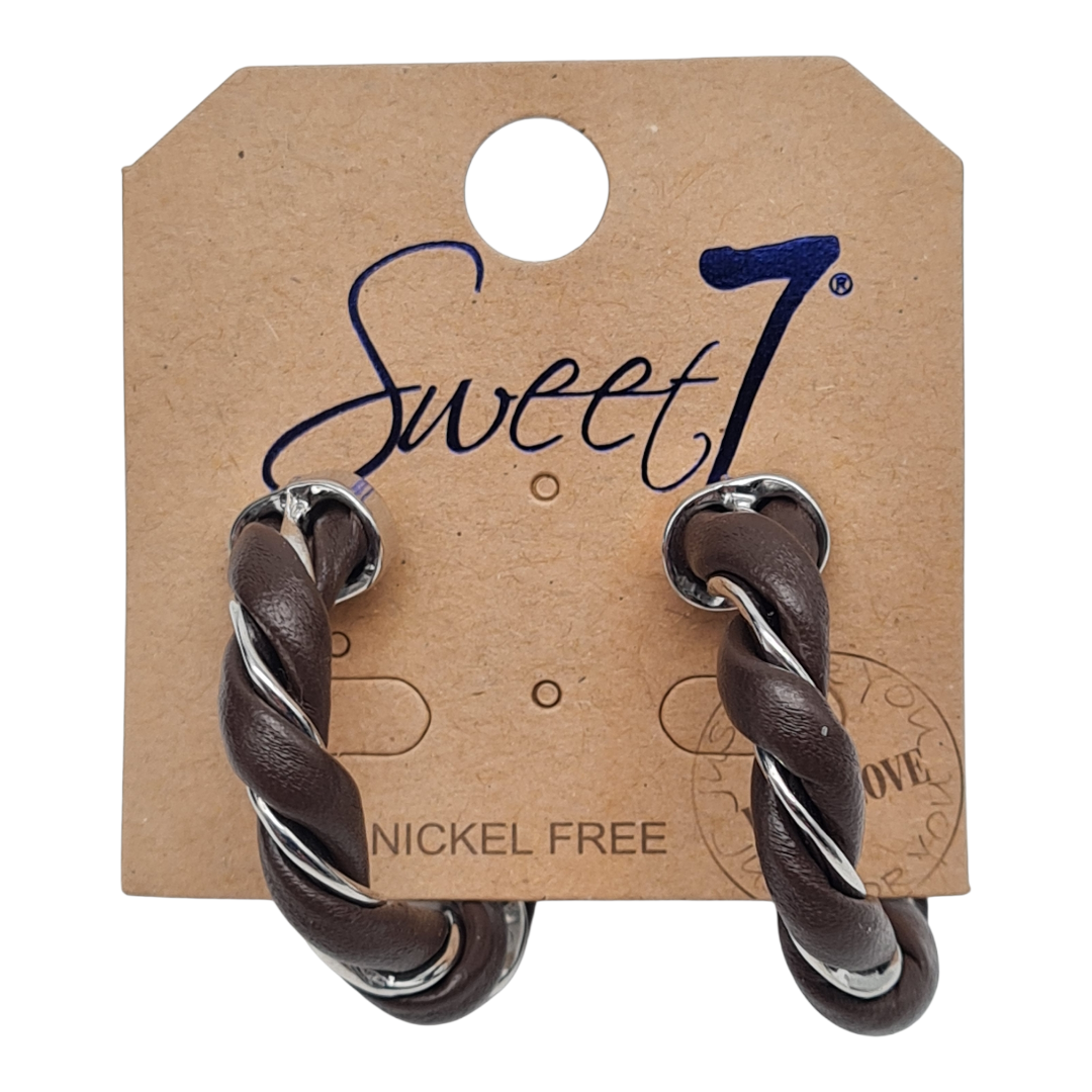 Creolen Nickelfrei Leder in Braun Schwarz Print Sweet7