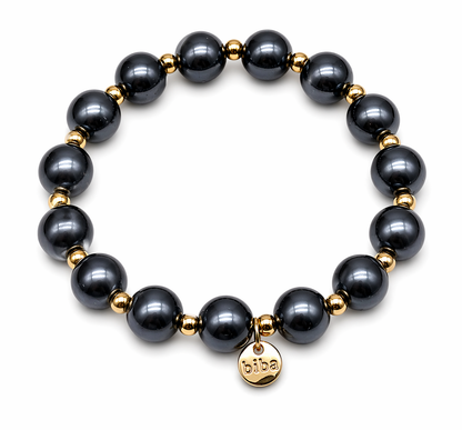 Armband elastisch Anthrazitgrau mit Goldfarben in 2 Größen