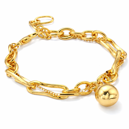 Armband Doppel-Gliederarmband, verwebt und mit Goldene Kugel-Anhänger Biba