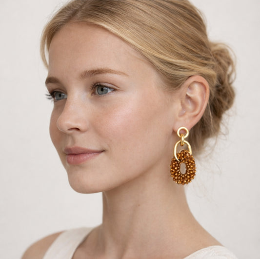 Yehwang Ohrhänger "Café d´Or" nickelfrei Ohrringe Braun goldfarben