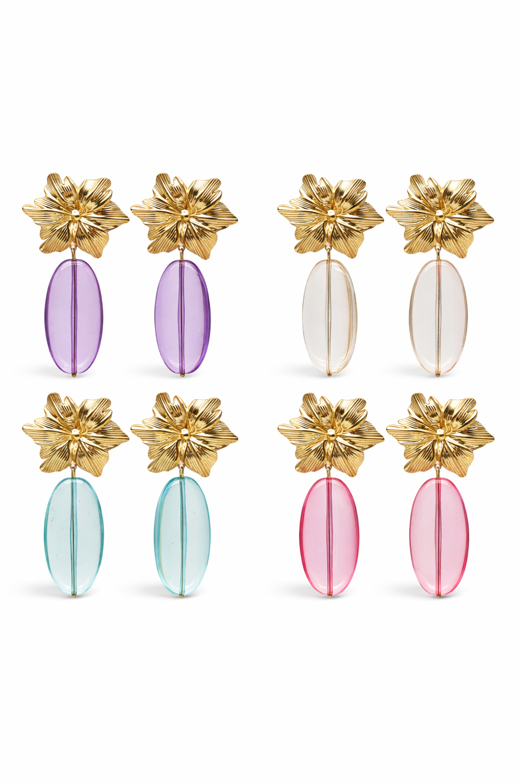 Ohrhänger Tropen Blumen Goldfarben Acryl Farben nickelfrei Sommer Yehwang